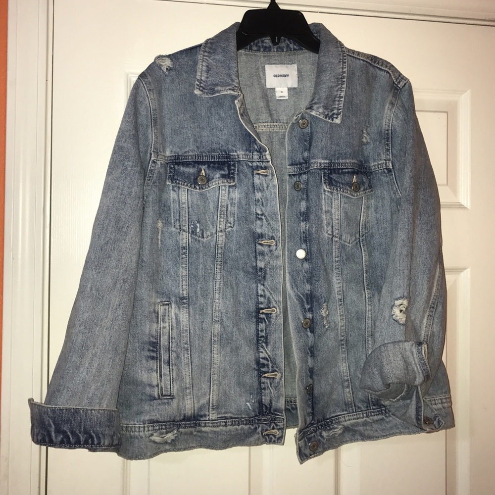 Oversized distressed jean jacket